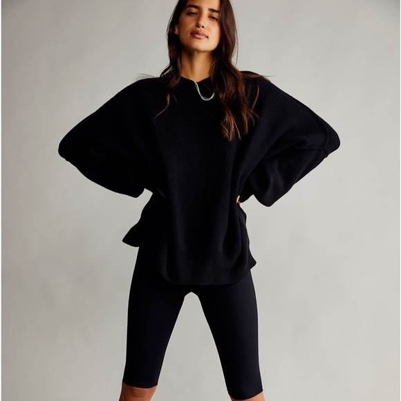 550. LAST 1! Oversized Rib Black Crewneck Tunic Cozy Long Sleeve sweater - Picture 5 of 6